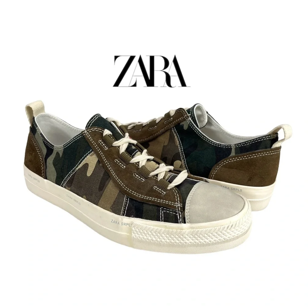 Zara SRPLS Men’s 8 Camo Sneakers NWT Low Top Lace Up Casual Shoe Army Green
